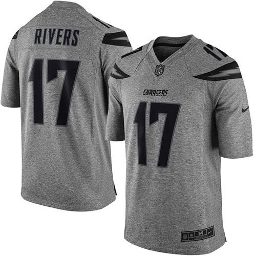 Nike Chargers #17 Philip Rivers Gray Men's Stitched NFL Limited Gridiron Gray Jersey - Click Image to Close